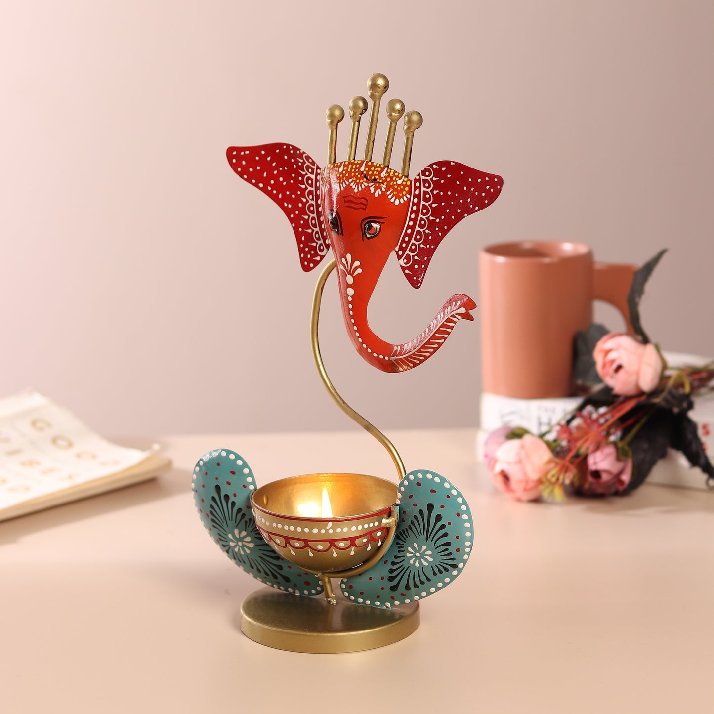 Lord Ganesha Idol Tea Light Holder | Tea Light Holder for Home Decoration, Pooja Room | Corporate Gift Items