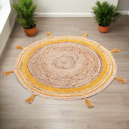 Yellow Pom Pom Jute Indoor & Outdoor Rug