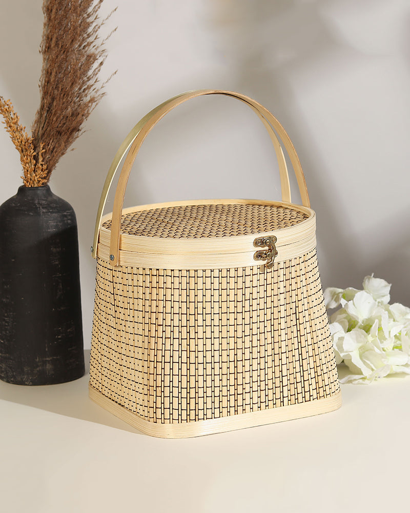 Wicker Picnic Basket | Basket for Lunch | Bamboo Picnic Basket with Top Handle