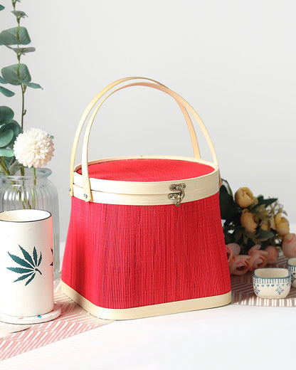 Basket for Lunch | Bamboo Picnic Basket with Top Handle | Wicker Picnic Basket