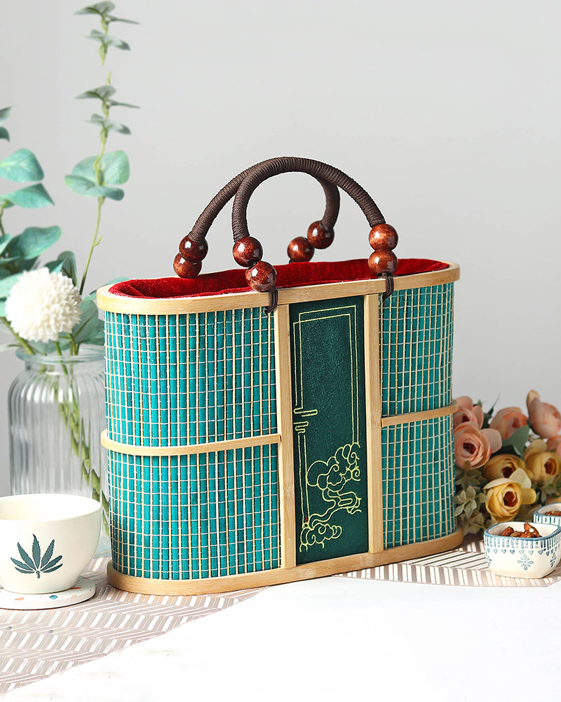 Bamboo Picnic Basket with Top Handle | Basket for Lunch | Wicker Picnic Basket