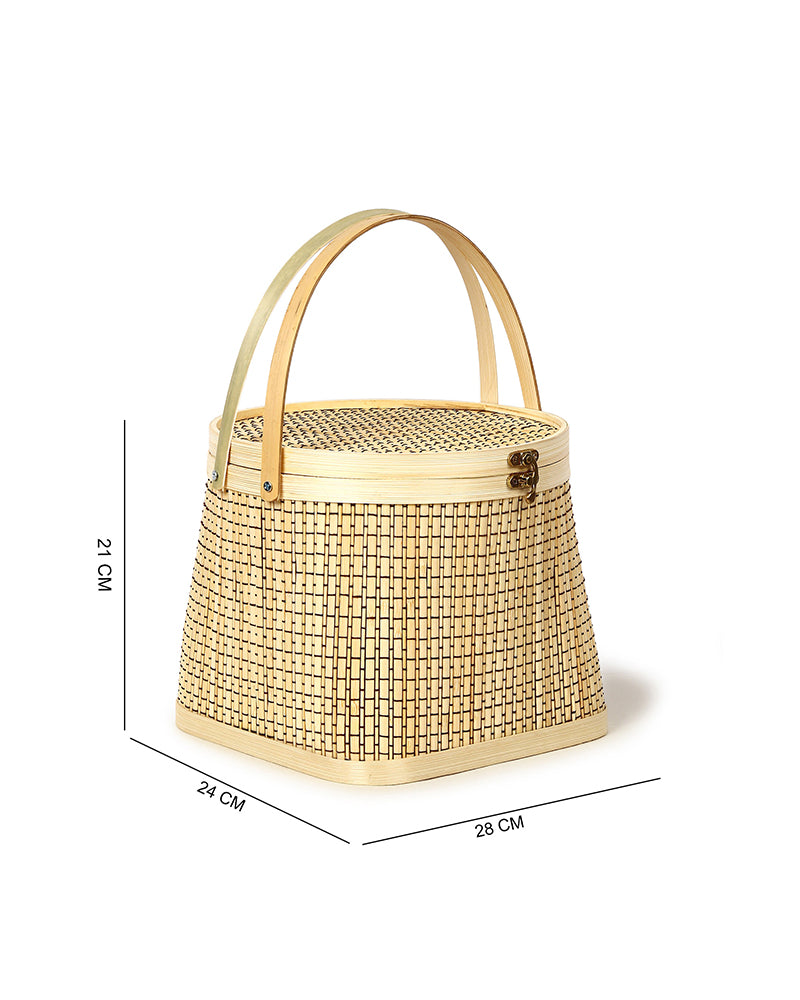 Wicker Picnic Basket | Basket for Lunch | Bamboo Picnic Basket with Top Handle