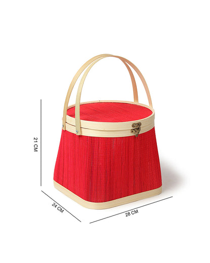 Basket for Lunch | Bamboo Picnic Basket with Top Handle | Wicker Picnic Basket