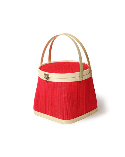 Basket for Lunch | Bamboo Picnic Basket with Top Handle | Wicker Picnic Basket