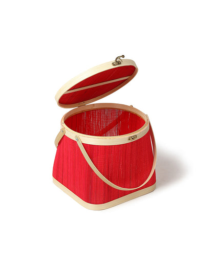 Basket for Lunch | Bamboo Picnic Basket with Top Handle | Wicker Picnic Basket