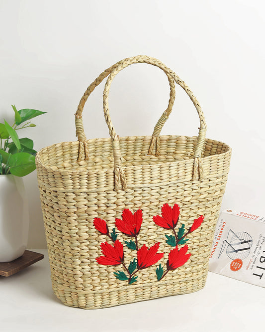Seagrass Shopping Basket | Embroidery Basket