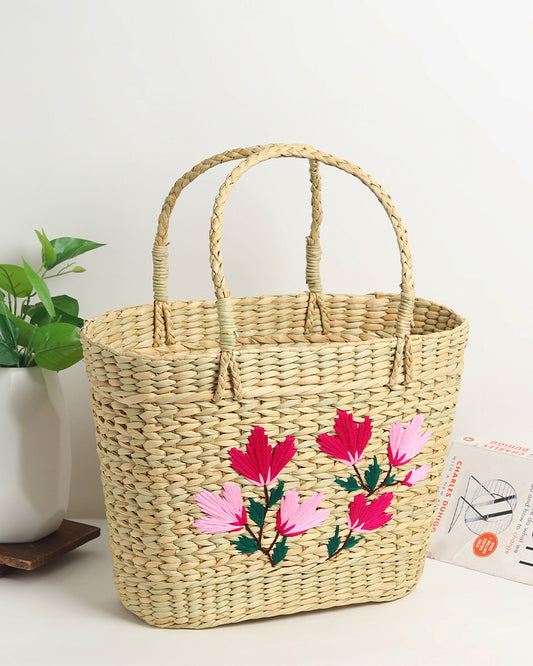 Seagrass Shopping Basket | Embroidery Basket
