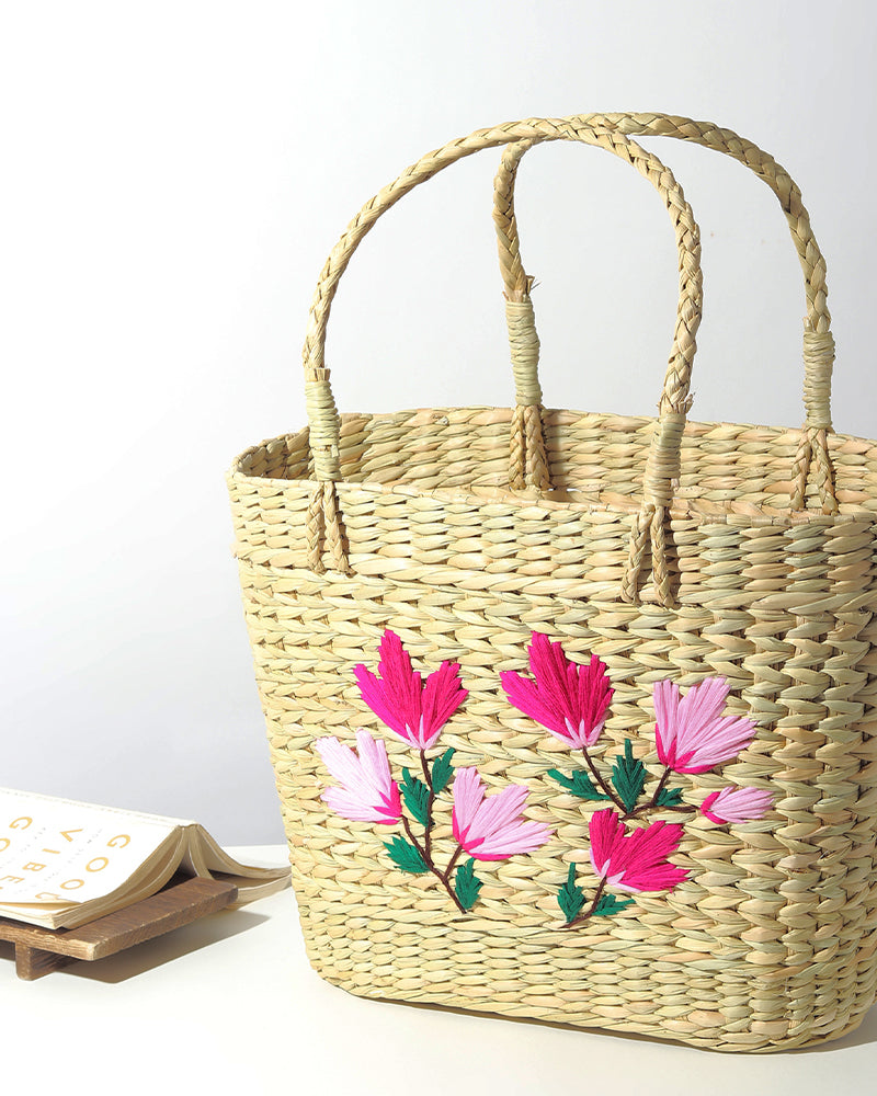 Seagrass Shopping Basket | Embroidery Basket