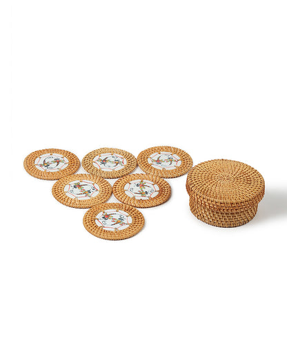 Rattan Coasters Set of 6 with Storage Box | Stylish Tea Coasters for Home Decor