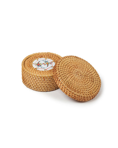 Rattan Coasters Set of 6 with Storage Box | Stylish Tea Coasters for Home Decor