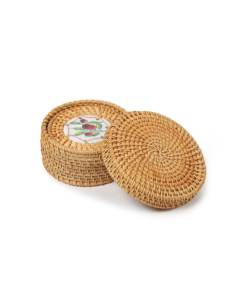 Rattan Coasters Set of 6 with Storage Box | Stylish Tea Coasters for Home Decor