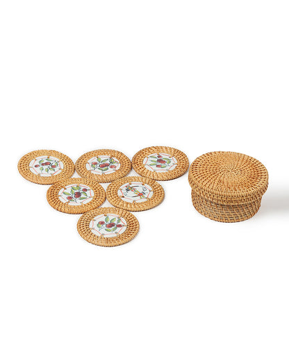 Rattan Coasters Set of 6 with Storage Box | Stylish Tea Coasters for Home Decor