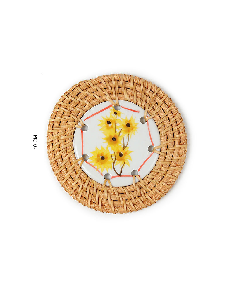 Rattan Coasters Set of 6 with Storage Box | Stylish Tea Coasters for Home Decor