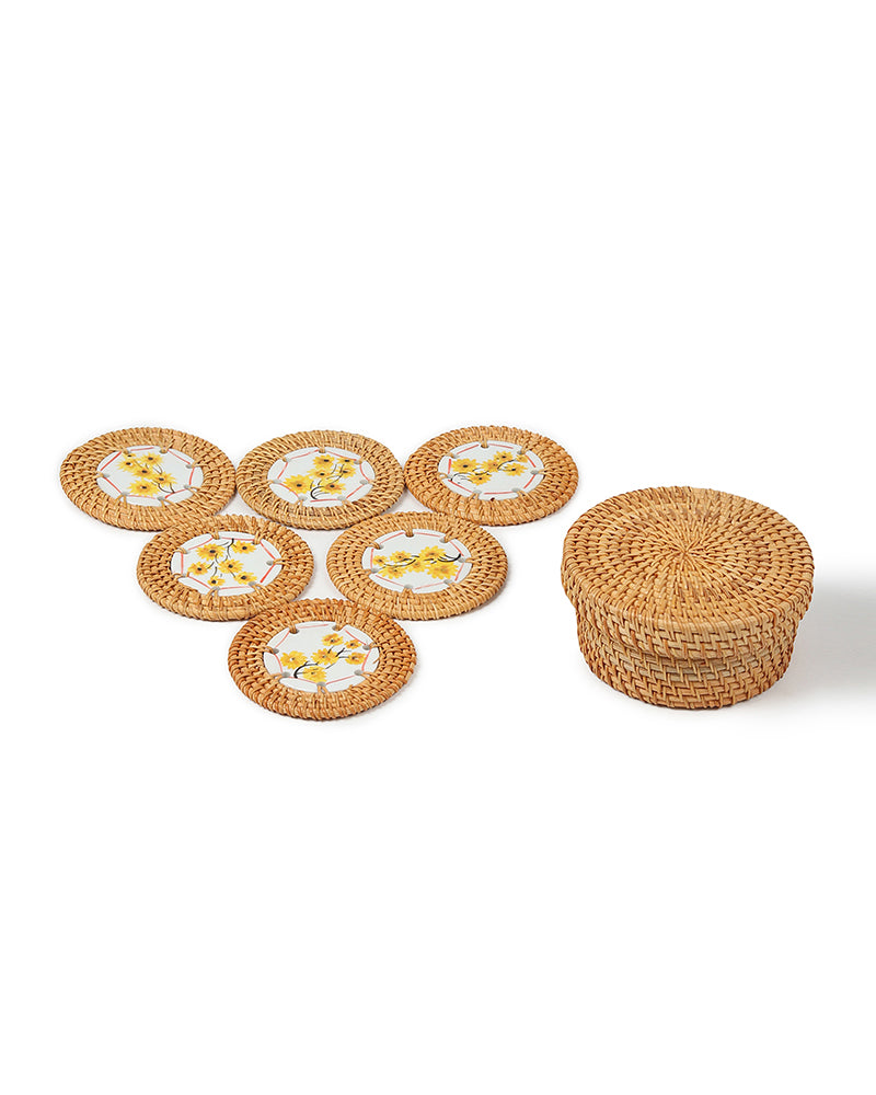 Rattan Coasters Set of 6 with Storage Box | Stylish Tea Coasters for Home Decor