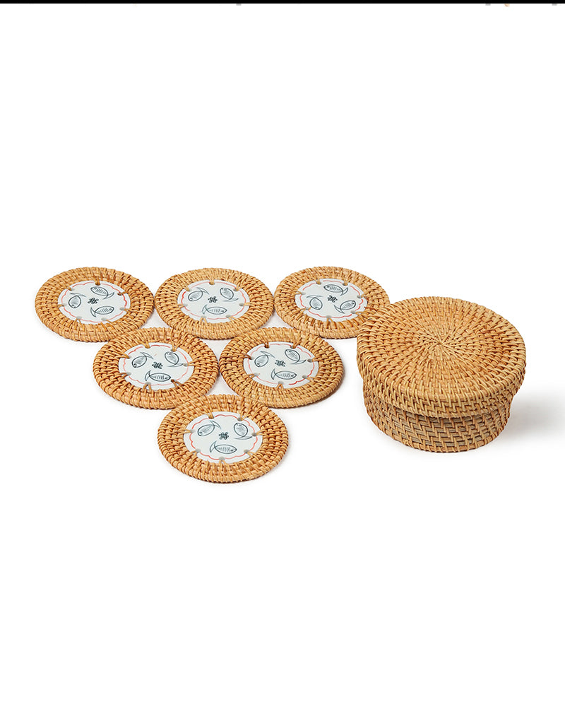 Rattan Coasters Set of 6 with Storage Box | Stylish Tea Coasters for Home Decor