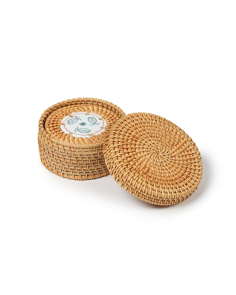 Rattan Coasters Set of 6 with Storage Box | Stylish Tea Coasters for Home Decor