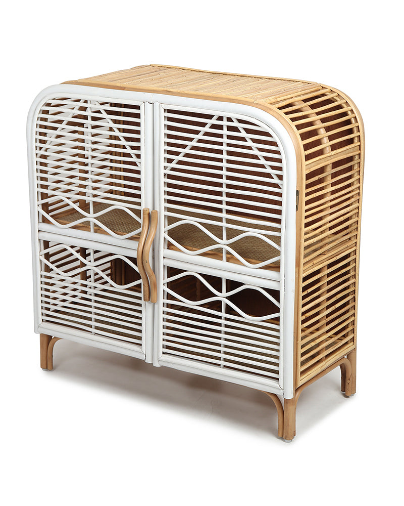 Wooden Rattan Indo Cabinet | Bamboo Storage Cabinet for Kitchen & Dining Room | Cane Kitchen Organiser Vegetable Cabinet