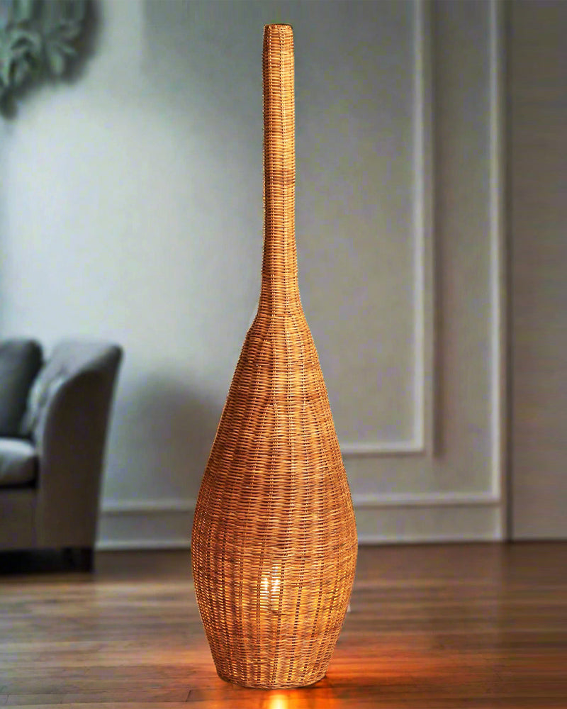 Rattan Cane Floor Lamp | Bamboo Standing Lamp | Wooden Floor Lamp for Living Room & Bedroom - Pack of 1