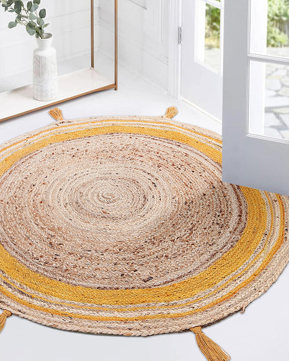 Yellow Pom Pom Jute Indoor & Outdoor Rug