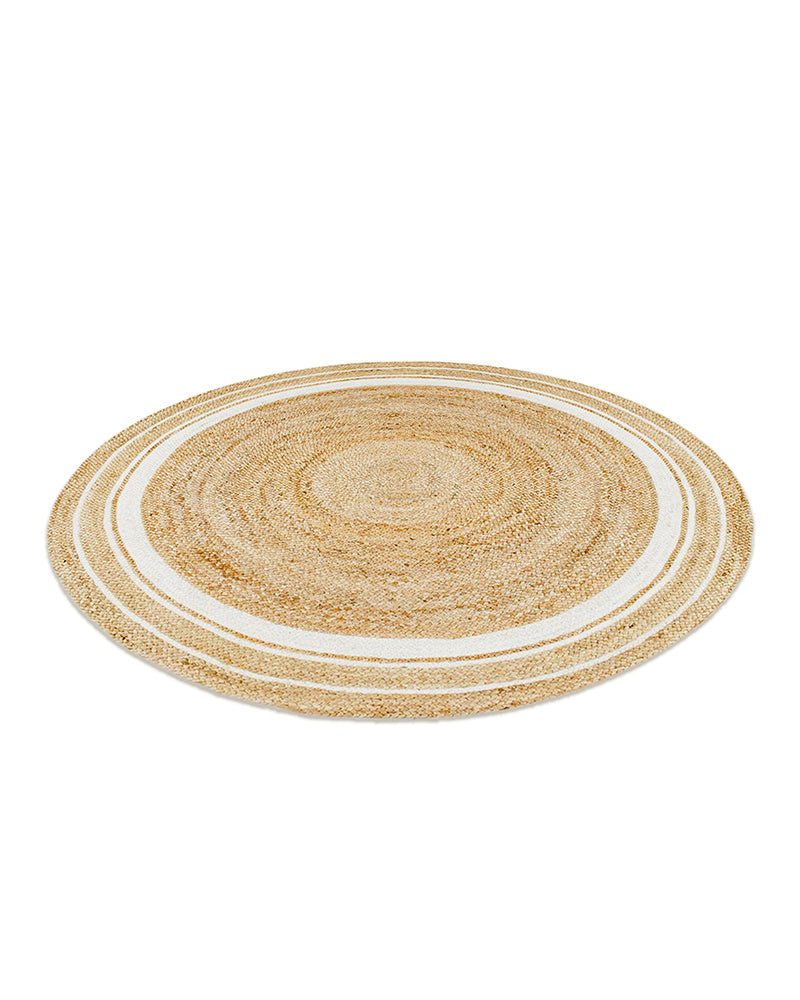 Jute Round Floor Mat | Rugs for Living Room | Jute Centre Table Carpet -Set of 3, Beige & White (2 X 2 FT)