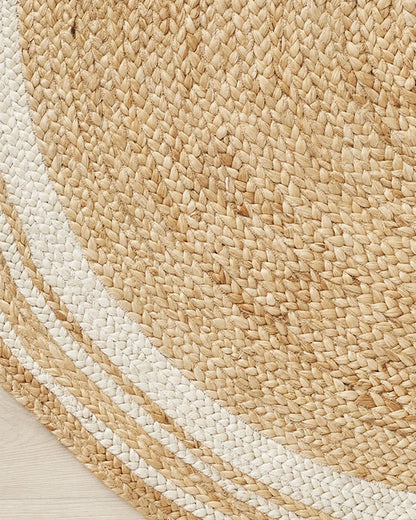 Jute Round Floor Mat | Rugs for Living Room | Jute Centre Table Carpet -Set of 3, Beige & White (2 X 2 FT)