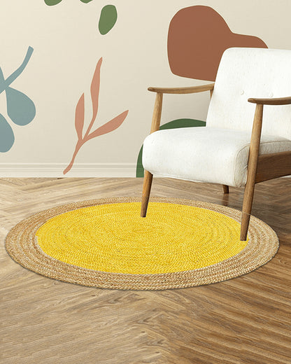 Jute Carpet for Living Room | Jute Round Floor Mat | Jute Centre Table Carpet -Set of 3, Yellow (2 X 2 FT)