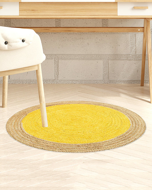 Jute Carpet for Living Room | Jute Round Floor Mat | Jute Centre Table Carpet -Set of 3, Yellow (2 X 2 FT)