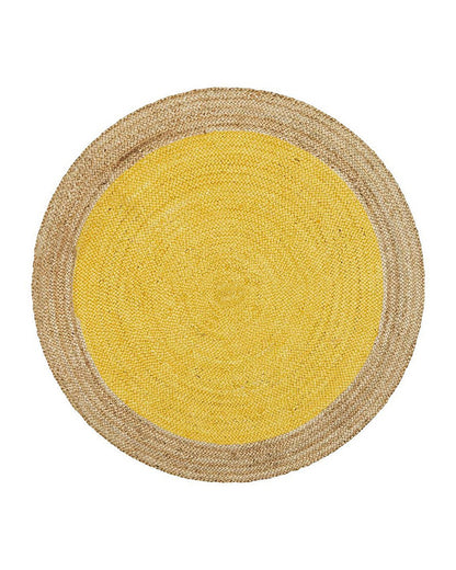 Jute Carpet for Living Room | Jute Round Floor Mat | Jute Centre Table Carpet -Set of 3, Yellow (2 X 2 FT)