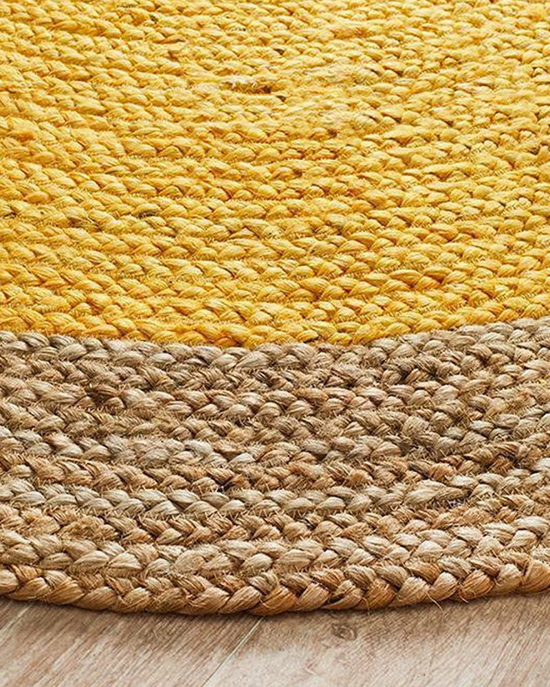 Jute Carpet for Living Room | Jute Round Floor Mat | Jute Centre Table Carpet -Set of 3, Yellow (2 X 2 FT)