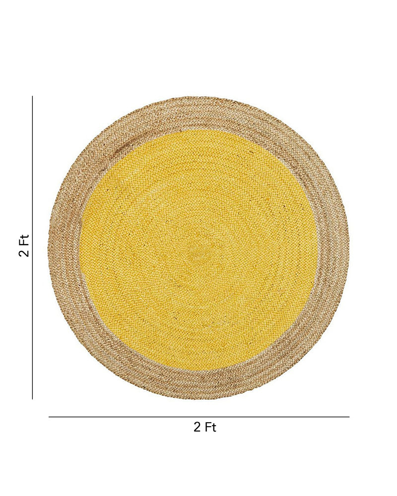 Jute Carpet for Living Room | Jute Round Floor Mat | Jute Centre Table Carpet -Set of 3, Yellow (2 X 2 FT)