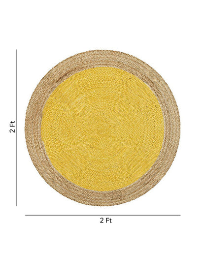 Jute Carpet for Living Room | Jute Round Floor Mat | Jute Centre Table Carpet -Set of 3, Yellow (2 X 2 FT)