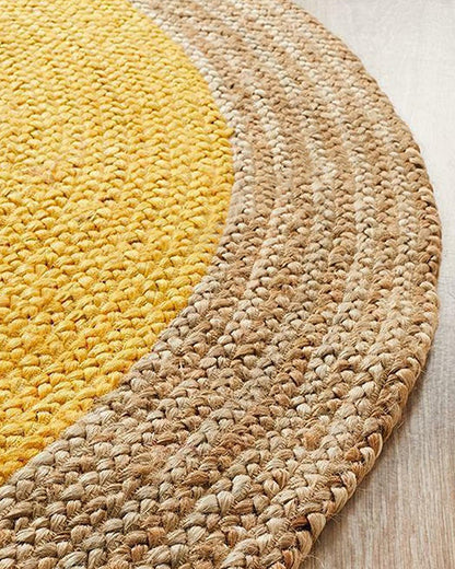 Jute Carpet for Living Room | Jute Round Floor Mat | Jute Centre Table Carpet -Set of 3, Yellow (2 X 2 FT)