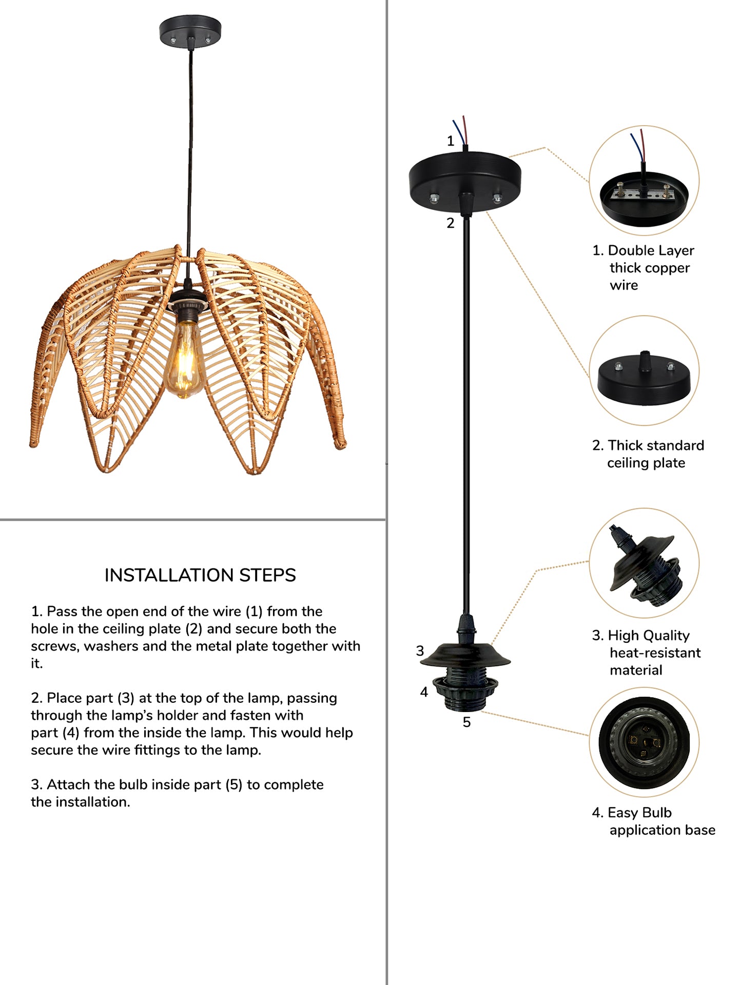 Rattan Cafe Lamp | Cane Chandelier Lamp