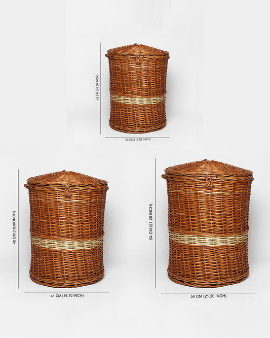 Wicker Laundry Baskets With Lid (Set of 3)