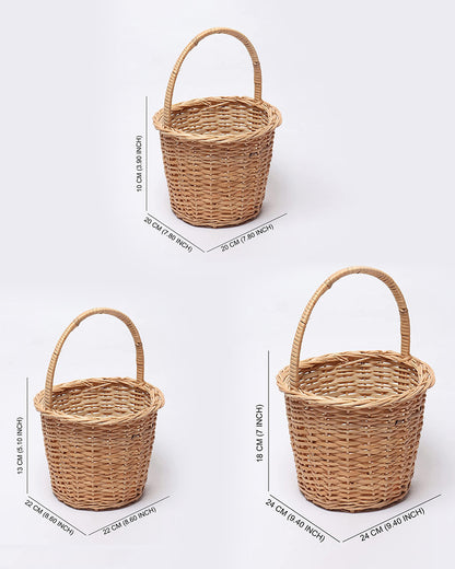 Wicker Round Handle Basket - Set of 3