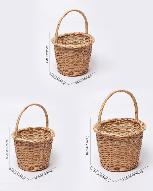 Wicker Round Handle Basket - Set of 3