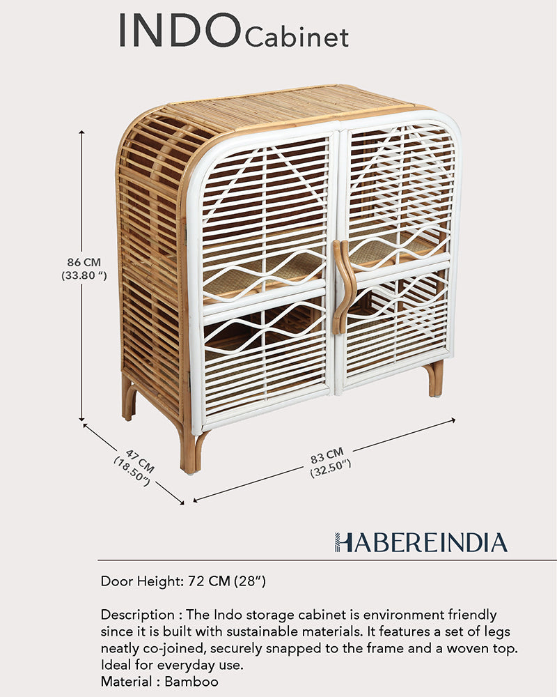 Wooden Rattan Indo Cabinet | Bamboo Storage Cabinet for Kitchen & Dining Room | Cane Kitchen Organiser Vegetable Cabinet