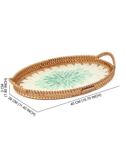 Cane Tray Oval - Green Rangoli Mosaic