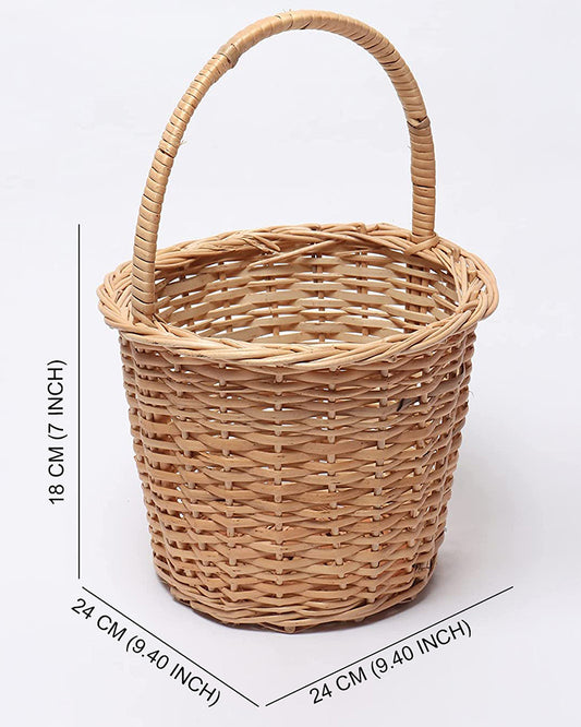 Wicker Round Hamper Basket with Handle