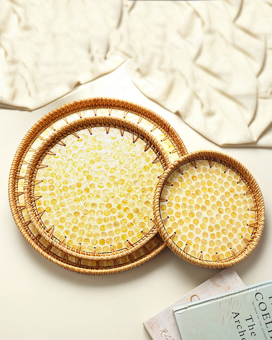 Round Rattan Tray | Decorative Tray | Cane Gift Hamper Tray | Serving Tray