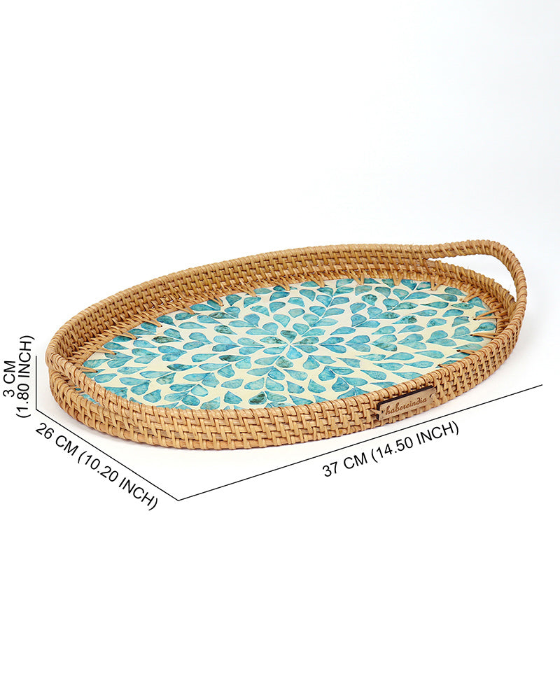 Cane Tray Oval - Blue Tropical Mosaic