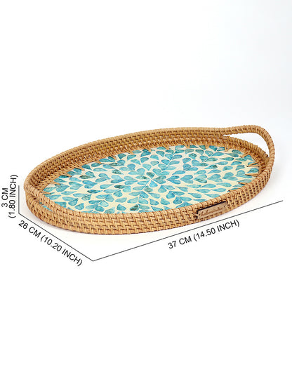 Cane Tray Oval - Blue Tropical Mosaic