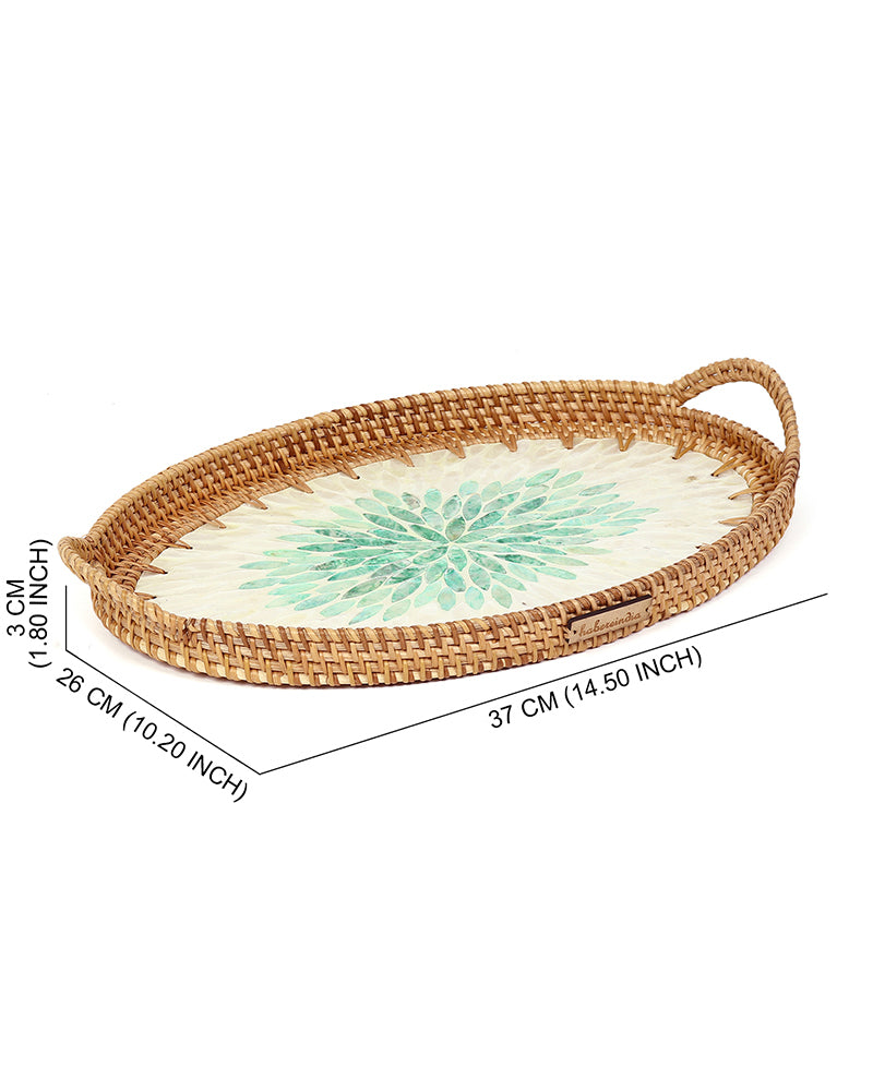 Cane Tray Oval - Green Rangoli Mosaic