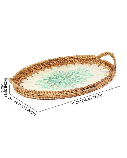 Cane Tray Oval - Green Rangoli Mosaic