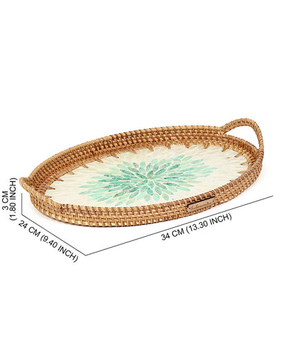 Cane Tray Oval - Green Rangoli Mosaic