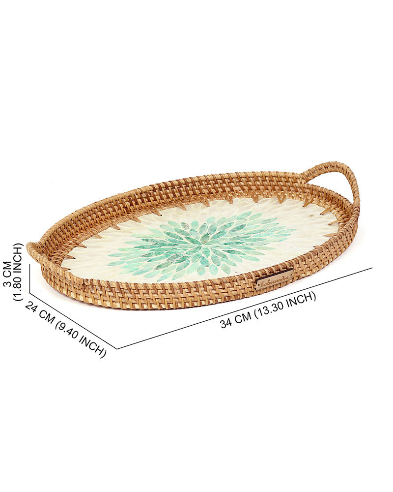 Cane Tray Oval - Green Rangoli Mosaic