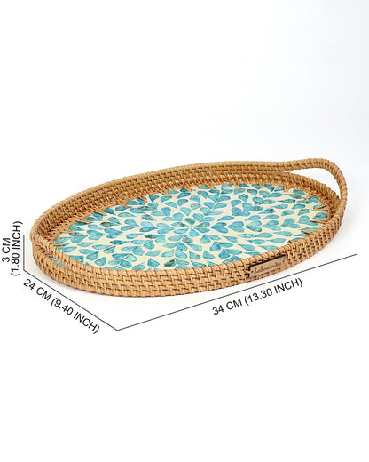 Cane Tray Oval - Blue Tropical Mosaic