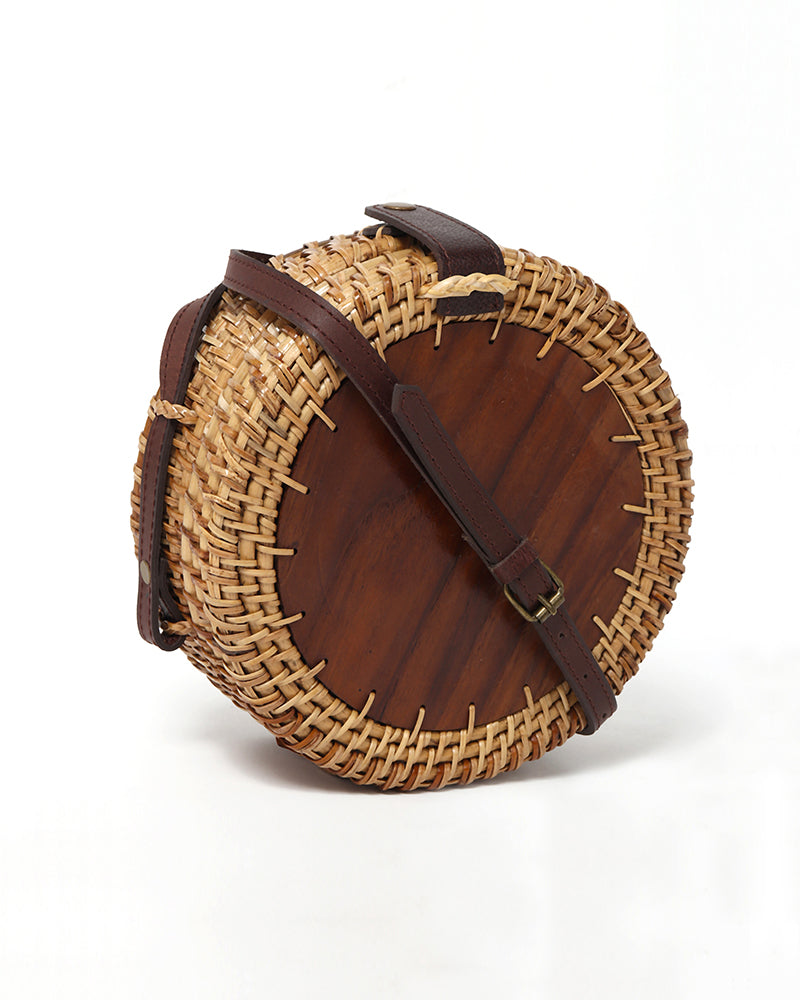 Round Wood Sling Bag