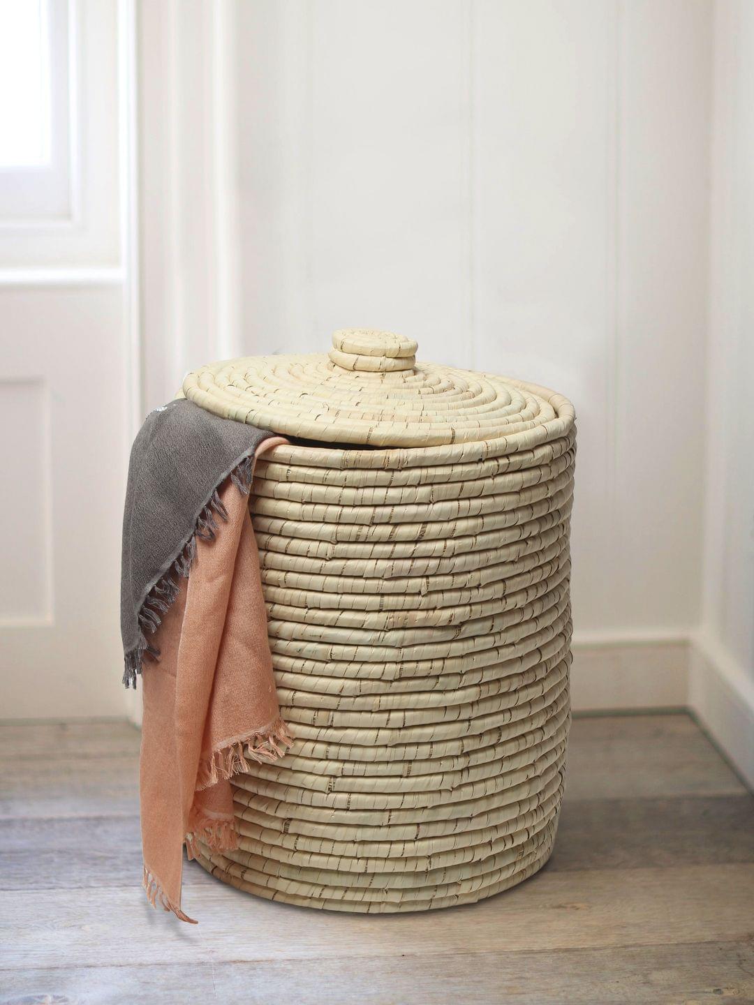 Natural Dry-Grass Round Laundry Basket With Lid