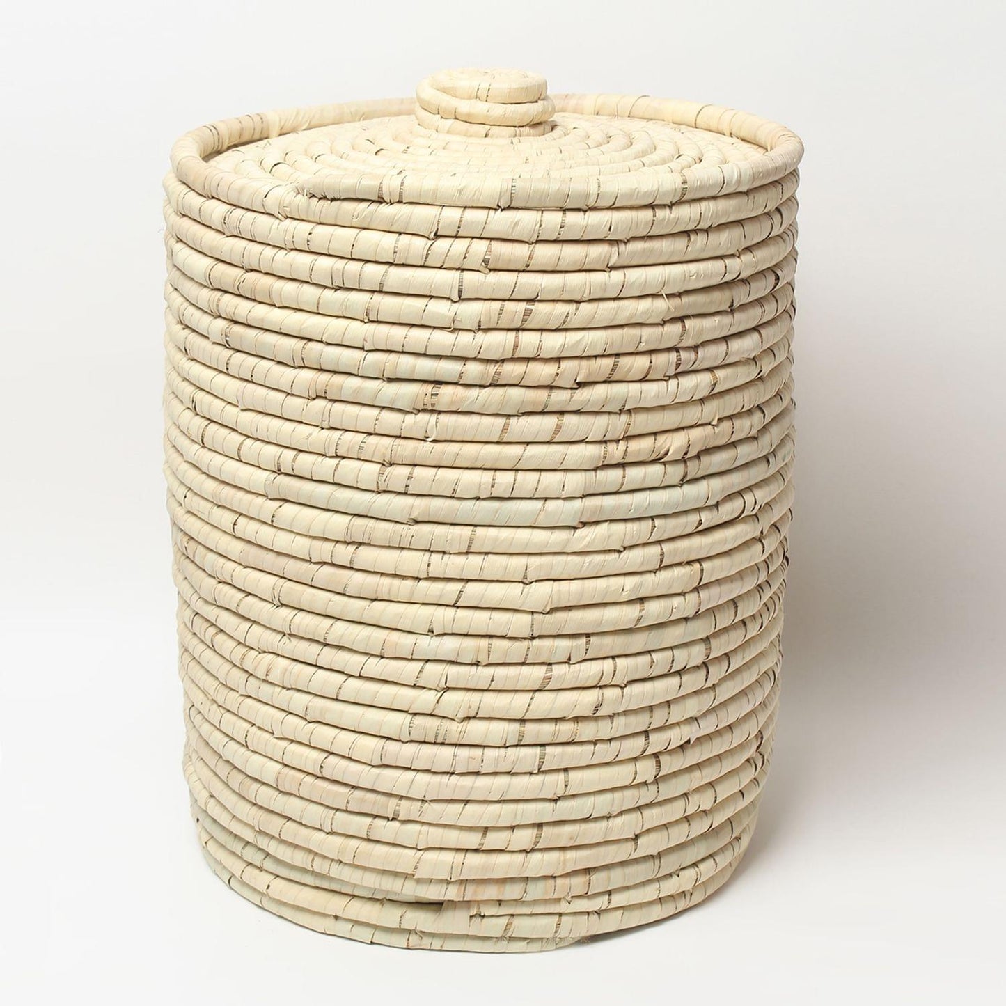 Natural Dry-Grass Round Laundry Basket With Lid